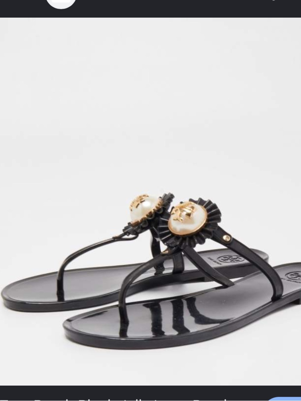 Tory Burch Black Jelly Logo Pearl Melody Flat Thong Sandals 8